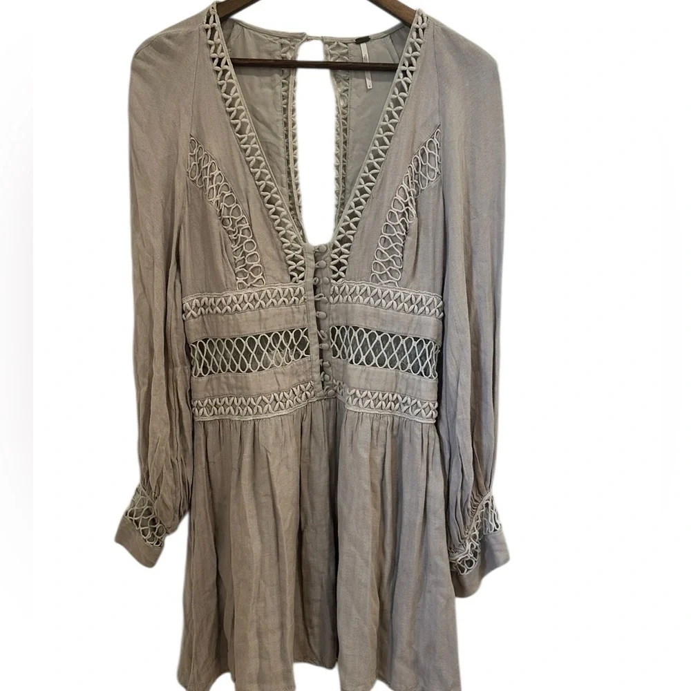 Free People Boho I think I love you Dress Taupe Women’s Size 6 - Picture 2 of 6